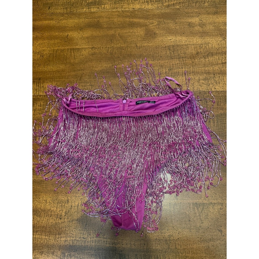 Nasty Gal Collection Beaded Fringe Shorts US 6 Purple Festival Party